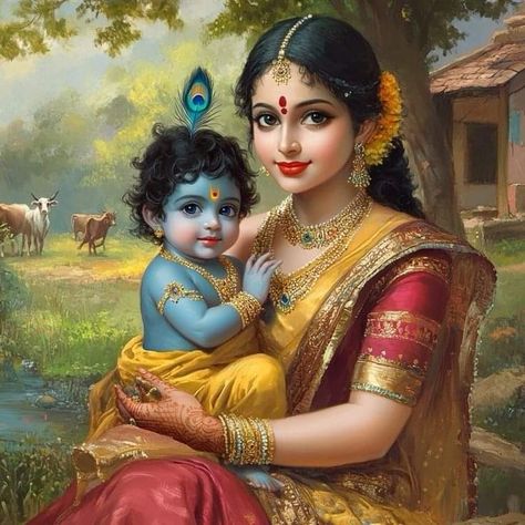 Kanha With Yashoda Maa, Yasodha Krishna Images, Yashoda And Krishna Baby, Yashoda Krishna Painting, Krishna With Yashoda Maiya, Damodara Krishna, Krishna And Yashoda, Yashoda Krishna, Krishna Avatar