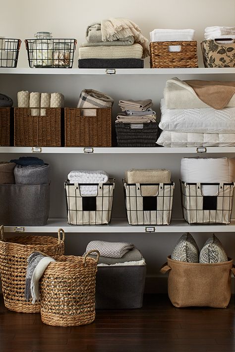 Get ready to host with amazing storage solutions at low prices. Diy Kast, Sofa Santai, Dorm Room Storage, Dark Living Rooms, Linen Cupboard, Linen Closet Organization, Home Organisation, Diy Closet, Decor Minimalist