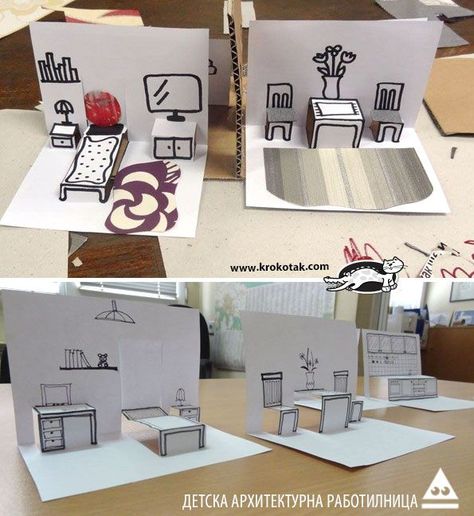 Pop Up house Interior Arte Pop Up, Paper Cut Outs, Pop Up Art, Paper Pop, Paper Doll House, School Art Projects, Middle School Art, Pop Up Book, Pop Up Cards