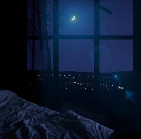 Nighttime Bedroom, Moonlight Bedroom Aesthetic, Night Room Aesthetic Dark, Night Window View, Nighttime Aesthetic Bedroom, Night Room, Bedroom Window Night, Staring Out The Window Aesthetic, Moon Window Night