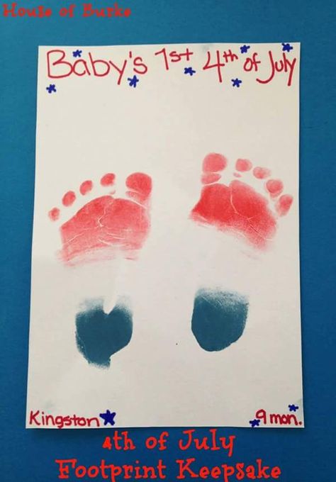 4th Of July Birthday, Footprint Keepsake, Footprint Crafts, Footprint Art, Foot Print, Patriotic Crafts, Handprint Crafts, July Birthday, Daycare Crafts