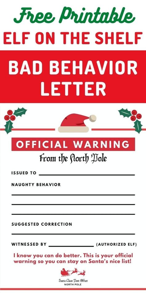 Bad Behavior Kids, Elf On Shelf Notes, Elf On Shelf Printables, Elf On Shelf Letter, Christmas List Template, Elf Printables, Elf Notes, Elf Names, Elf Letters