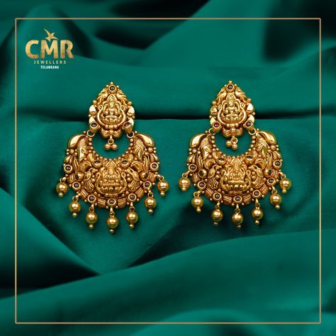 Lakshmi Devi Chandbali Earrings, Ram Leela Earrings Gold, Lakshmi Earrings Gold Studs, Earrings Design Gold Indian, Gold Lakshmi Devi Jumkas, Lakshmi Jhumkas Gold, Laxmi Kammalu, Chandini Earrings Gold, Chandh Balies Gold Earrings