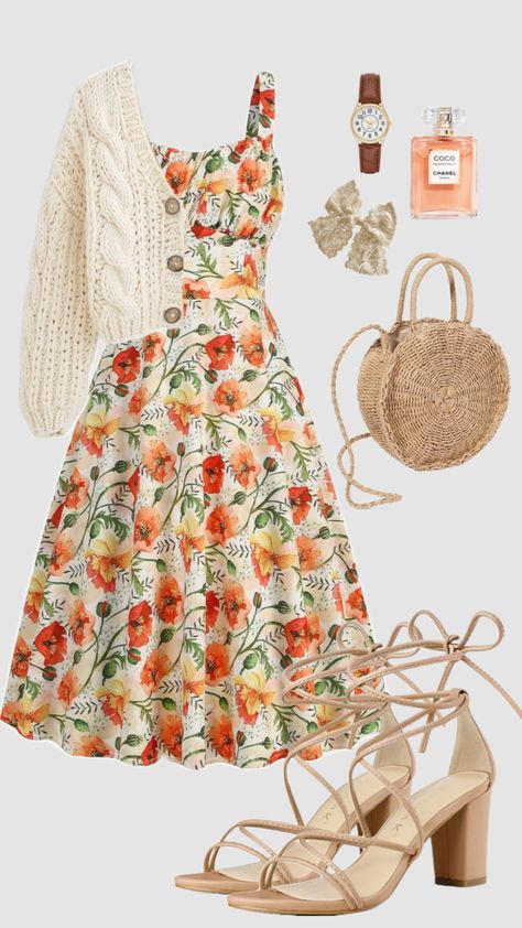 #summer #spring #summeroutfit #outfit #ootd #vacationoutfits #orange #dress #churchoutfit #modestfashion #cardigan #outfitinspo #aesthetic #peach #modest Modesty Outfits, Cute Modest Outfits, Modest Fashion Outfits, Outfits Casuales, Modest Outfits, Cute Fashion, Look Fashion, Pretty Dresses, Classy Outfits