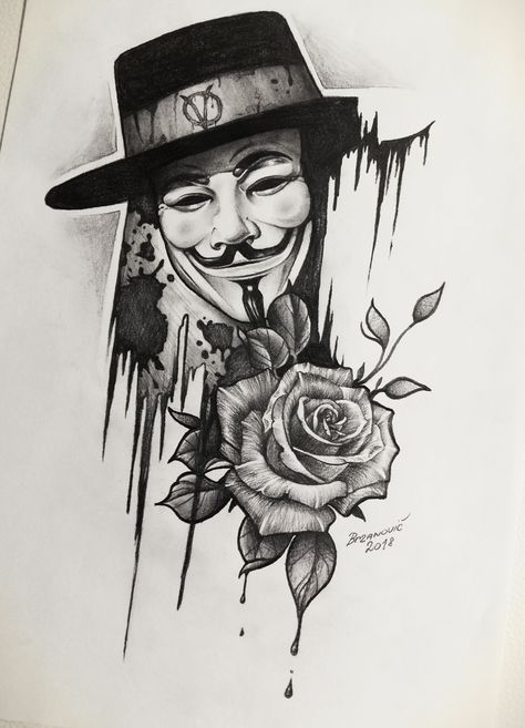 V For Vendetta Tattoo, Vendetta Tattoo, Joker Tattoo, Geniale Tattoos, V For Vendetta, Tattoo Art Drawings, Desenho Tattoo, Tattoo Design Drawings, Tattoo Stencils