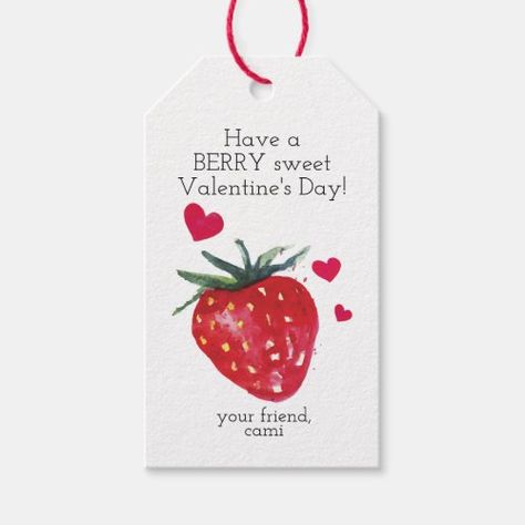 Berry Sweet Strawberry Gift Tag for $10.65 - Valentine's Day Strawberry Valentines, Valentine Kids, Strawberry Gifts, Valentine Embroidery, Strawberry Candy, Valentines Gift Tags, Valentine Tags, Valentines School, Neighbor Gifts