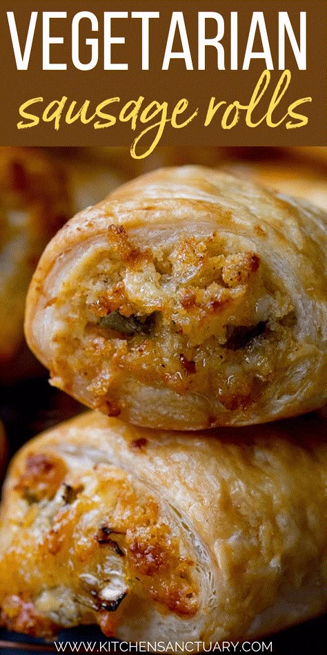 These Vegetarian Sausage Rolls are a simple cheesy pastry treat for vegetarians and meat-eaters alike. Perfect for any party table. #vegetarian #vegetariansausageroll #vegetarianpartyfood #vegetarianappetizer #puffpastry Vegetarian Sausage Rolls, Vegetarian Party Food, Panini Grill, Sausage Rolls Recipe, Vegetarian Sausages, Veggie Sausage, Sausage Roll, Savory Pastry, Vegetarian Appetizers