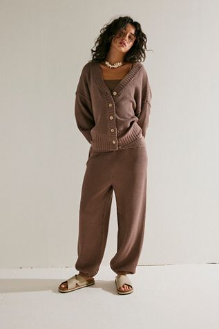 Hailee Cardi Set | Free People Balloon Silhouette, Sweater Sets, Loungewear Outfits, Cardigan Set, Oversized Knit Cardigan, Oversize Knit, Loungewear Sets, Favorite Sweater, Brown Sweater