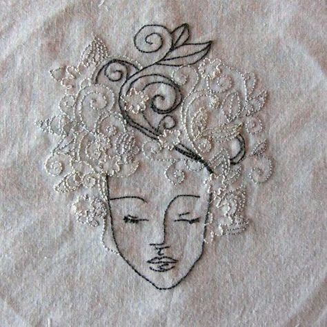 embroidery Embroidery Graffiti, Goddess Embroidery, Embroidered Faces, Winter Goddess, Embroidery Face, Thread Art, Needlework Embroidery, Needle Art, Stitching Art