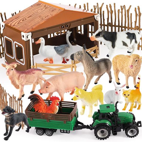 BUYGER Farm Animals Figures Set, Different Size with Tractor Trailer Vehicle Toy, Assemble Fence Farm House Barn Playset Gifts for 3 4 5 Year Olds Kids Toddler Check more at https://ngatiranana.org.uk/product/buyger-farm-animals-figures-set-different-size-with-tractor-trailer-vehicle-toy-assemble-fence-farm-house-barn-playset-gifts-for-3-4-5-year-olds-kids-toddler/ Farm Animal Toys, Toy Playset, Zombie 2, Dog Birthday Party, Conde Nast, Large Dog Breeds, Tractor Trailers, Dinosaur Toys, Toy Trucks