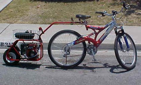 [Push Trailers] tagalong and trailer pushers Bike Engine Kit, Gas Powered Bicycle, Motorized Tricycle, Bicycle Engine Kit, Electric Bike Diy, Homemade Go Kart, Bicycle Engine, Trike Bicycle, Powered Bicycle