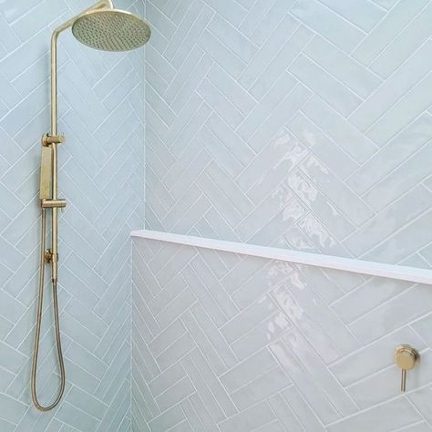 TileCloud on Instagram: "Loving this double herringbone lay using our Newport gloss sky blue subways 😍😍 Project by @our_coastal_farmhouse_yamba" White Herringbone Shower, Double Herringbone Tile, Blue Herringbone Tile Bathroom, Blue Herringbone Tile, Herringbone Shower, Light Blue Tile, Herringbone Tile Bathroom, Herringbone Subway Tile, Double Herringbone