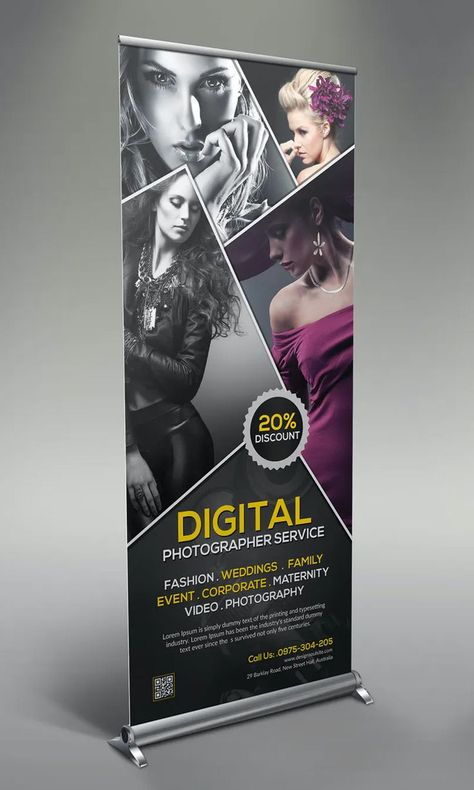 Pop Up Banner Design Inspiration, Photography Standee Design, Photography Banner Design Graphics, Standies Design Creative, Roll Up Stand Banner Design, Standy Ads Design, Creative Standee Design Ideas, Roll Up Banner Design Ideas, Standy Ads Design Creative