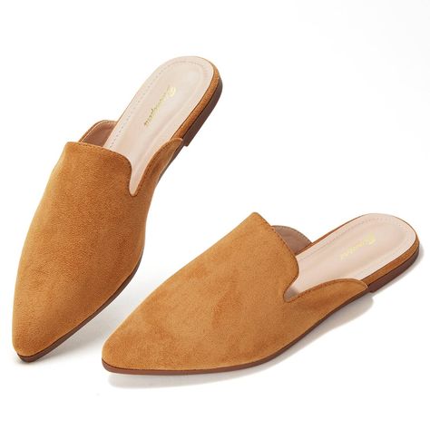 PRICES MAY VARY. Material：Smooth suede and soft PU, two types material for you to choose from. Super comfort extra cushion layer allow you to walk with no pressure, soft rubber sole with non-slip texture makes walikng safe. Pointed Toe Design:Pointed toe mules flats not only elongate your legs, make you looks nice , but also offers you a unique charm with stylish simplicity. Modern Style with Comfort:This slip-on mule shoes is designed for easy on and off,but also combined with the fashion style Brown Mules, Mule Shoes, Women Flats, Slip And Slide, Slip On Mules, Womens Ballet Flats, Womens Mules, Mule Flat, Leather Mules