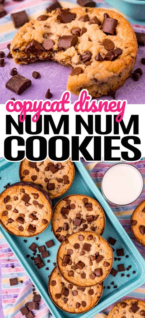 These chocolaty, deep dish Incredibles-inspired Num Num Cookies are so good you might feel like a superhero every time you make them! #Realhousemoms #numnumcookies #cookies #chocolatechips #chocolate #cookiemonster #christmasdessert #dessert #copycat #thanksgiving Disney Dessert Recipes, Deep Dish Cookie, Disney Desserts, Disney Recipes, Healthy Cookie Recipes, Copykat Recipes, Num Num, Chocolate Dessert, Healthy Cookies