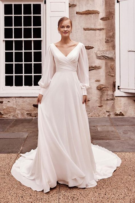 Wedding Dress With Sleeves, Sincerity Bridal, Minimal Wedding Dress, A Line Bridal Gowns, Decor 2024, Blush Bridal, White Wedding Dress, Justin Alexander, Wedding 2025