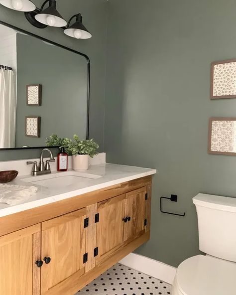 Sw 6207 Bathroom Blue And Green Bathroom Ideas Decor, Green Bathroom Wood Vanity, Retreat Paint Color Sherwin Williams, Olive Green Master Bath, Sw Dried Thyme Bathroom, Sw Retreat Bathroom, Retreat Sherwin Williams Bathroom, Sherwin Williams Retreat Bathroom, Green Bathroom Walls Paint