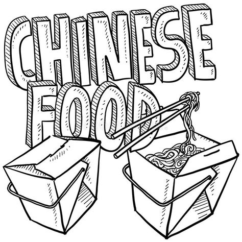 Chinese food sketch vector illustration Food Colouring Pages, Food Coloring Page, Chinese Takeout Box, Project Cover Page, Food Coloring Pages, Takeout Food, Food Sketch, China Food, Chinese Takeout