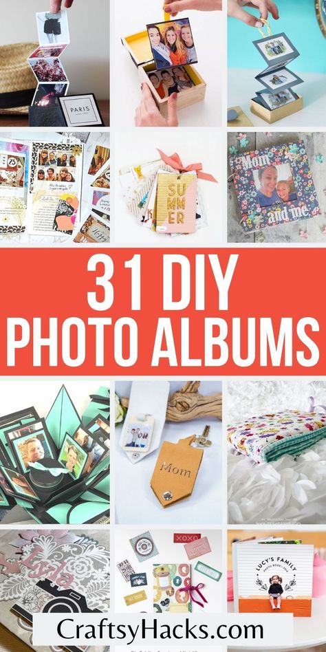 You can easily create the perfect place to store all your favorite family photos when you get creative and make any of these DIY photo album ideas. These DIY photo albums are the perfect family craft to make with your kids. Making Photo Albums, How To Make Photo Albums Ideas, Album Photo Diy, Diy Album Photo Scrapbooking Ideas, Photo Book Ideas Diy, Mini Photo Albums Diy, Diy Photo Book Handmade, Homemade Photo Albums, Family Photo Album Ideas