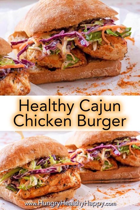 If you are looking for a lean burger this BBQ season, then chicken burgers are the way to go! Don't stick with a plain chicken burger when you can have this Cajun Chicken Burger. It's smoky, zesty and has a little bit of a kick to it. Pair is with some creamy slaw for a burger that will go down a storm at any BBQ. #burger #cajunburger #chickenburger #soulfood Gourmet Chicken Burgers, Barbecue Chicken Burgers, Cajun Chicken Burger Recipe, Best Chicken Burgers, Healthy Chicken Burger Recipes, Chicken Burger Recipe Healthy, Cajun Burger, Cajun Chicken Sandwich, Bbq Chicken Burgers