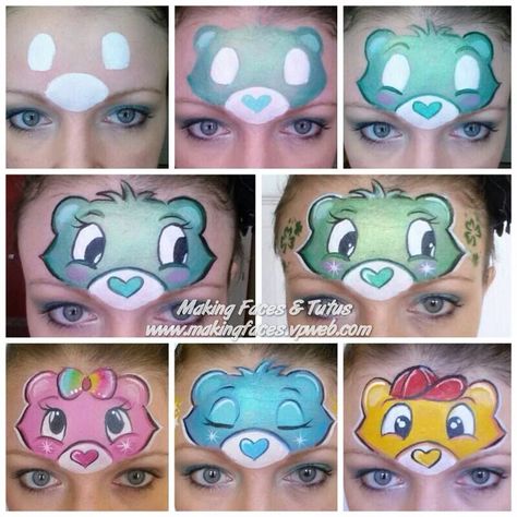 Care Bears Bear Face Makeup, Bear Face Paint, Mime Face Paint, Clown Face Paint, Animal Face Paintings, Face Painting Tips, Cheek Art, Girl Face Painting, Care Bear Party