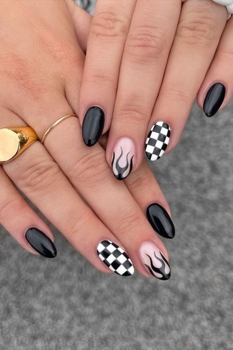 Racing Nails, Cowboy Nails, Checkered Nails, Kutek Disney, Western Nails, Nail Short, Punk Nails, Cute Acrylic Nail Designs, Cute Gel Nails