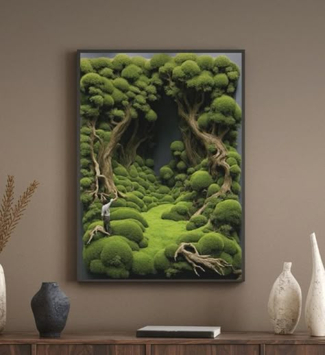 Diy Moss Wall Art, Mos Wand, Labyrinth Design, Japanese Garden Landscape, Aluminum Foil Art, Creative Wall Painting, Moss Decor, Canvas Art Projects, Moss Wall Art