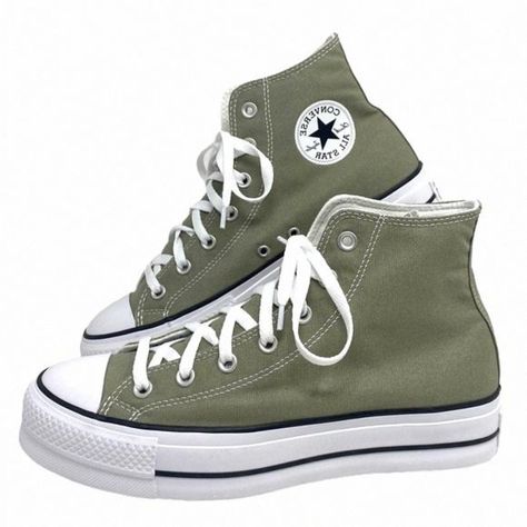 Converse Ctas Lift Platform Sb Canvas Women Green Shoe Casual Custom 171209c-Wgw Brand New With Box No Lid. 100% Authentic! Customized. Rise Above “Everyday” In These Platform Chucks. A High Sole Gets You Closer To The Clouds, While Ultra-Comfy Foam Helps You Feel Like You’re Walking On Them. Plus, Classic Canvas In Pairs-With-Anything Colors Keeps Your Style Grounded Like Only Chucks Could. Durable Canvas Upper For That Classic Chucks Look And Feel Eva Foam Has A Lightweight Feel Elevated Platf Sage Green Converse Platform, Cute Grunge Shoes, Dark Green High Top Converse, Goblin Core Shoes, Dream Things To Buy, Converse All Colors, Goblincore Shoes, Cute Green Shoes, Light Green Converse