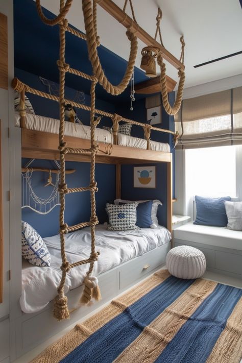 Kids Bedroom Inspiration Boys Nautical Kids Bedroom, Boys Nautical Bedroom, Happy Birthday Marines, Kids Room Design Boys, Pirate Bedroom, Beach Room Decor, Beach House Bedroom, Kids Bedroom Inspiration, Dream Beach Houses