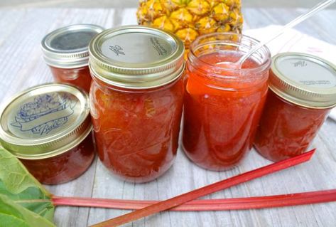 Pineapple Freezer Jam, Rhubarb Pineapple Jam, Fruit Butter Recipes, Jam With Pectin, Pineapple Jam Recipe, Rhubarb Jelly, Dry Canning, Fruit Butter, Rhubarb Plants