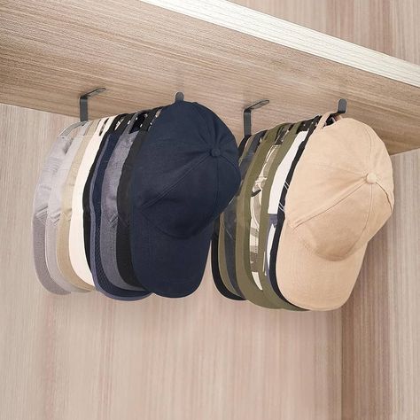 Hat Closet Organizer, Baseball Cap Storage Closet, Hat Rack In Closet, Caps Storage Ideas, How To Store Caps And Hats, Wall Hat Storage, Mudroom Hat Storage, Cap Hanger Ideas, Ballcap Storage