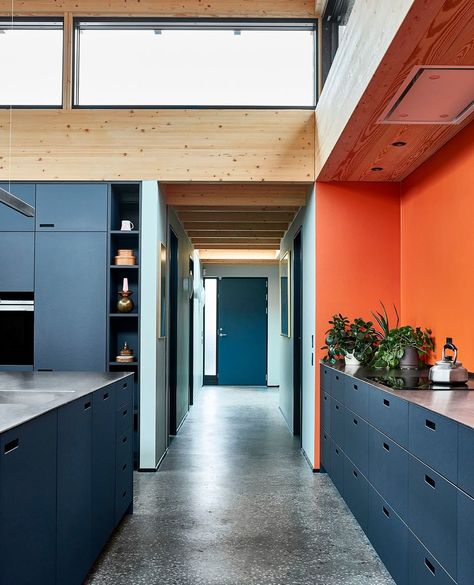 Kitchen Studio Ideas, Blue Wood Kitchen, Kitchen Small House, Mood Board Kitchen, Colourful House, Extension Kitchen, Paris House, Silo House, Colorful Homes