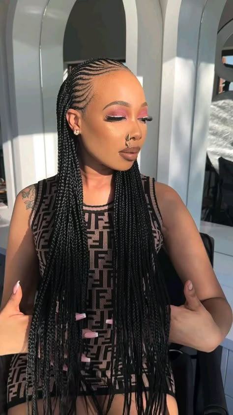 Hairstyles For Black Women Cornrows, Simple Fulani Braids, Black Women Cornrows, Cornrows With Box Braids, Women Cornrows, Carrot Hairstyles, Latest Braided Hairstyles, Latest Hair Braids, Cornrows Braids For Black Women