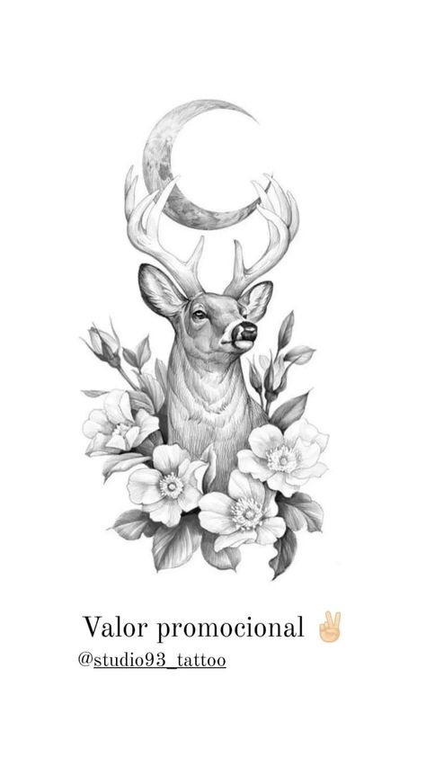 Fineline Deer Tattoo, White Stag Tattoo, Deer Tattoo With Flowers, Deer Drawing Tattoo, Deer With Flowers Tattoo, Deer Back Tattoo, Feminine Deer Tattoo, Elk Tattoo Feminine, Stag Tattoo Feminine