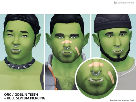 lumialoversims:  “Orc accessories  Here’s some orc stuff for you fantasy simmers out there. Orc teeth and bull septum piercings (3 colors). You can find the orc teeth under BODY ACCESSORIES. Enjoy :D  P.S. Ill be uploading the orc models on the gallery... Orc Teeth, Sims 4 Medieval, Sims 4 Controls, Sims Stories, Sims 4 Anime, Sims 5, Septum Piercings, Body Accessories, Sims 4 Body Mods