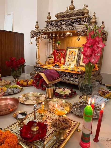 Mandir Decoration, Bridal Boutique Interior, Indian Living Rooms, Temple Design For Home, Pooja Room Door Design, Diwali Diy, Puja Room, Pooja Room Design, Room Door Design