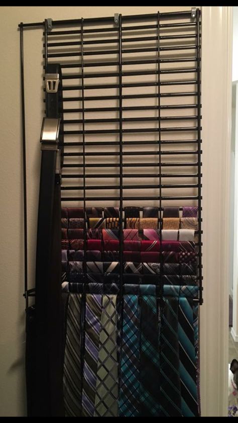 DIY Tie Organizer w/ bbq rack or cooling rack.                                                                                                                                                     More Organiser Son Dressing, Master Closet Organization, Tie Storage, Diy Hanging Shelves, Tie Organization, Tie Rack, Clothes Closet Organization, Closet Organization Diy, Diy Wall Shelves