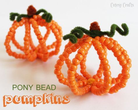 27 Fall Kid Crafts | A Little Craft In Your Day Bead Pumpkins, Fall Crafts For Toddlers, Pony Bead Crafts, Easy Diy Costumes, Easy Fall Crafts, Easy Halloween Crafts, Fall Crafts For Kids, Halloween Crafts For Kids, Theme Halloween