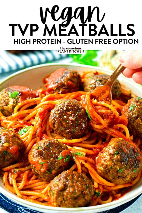 TVP Meatballs High Protein Vegan Meatballs, Easy Vegan Meatballs, Tvp Meatballs Recipe, Vegetable Protein Recipes, Meatballs In Crockpot, Turkey Meatball Recipes, Vegan Subs, Tvp Recipes, Veg Burger