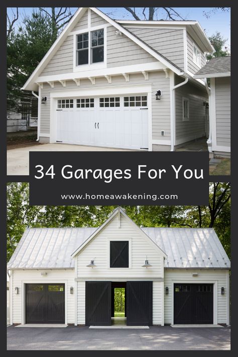 Here are 34 amazing ideas for your garage #garage #homedesign Extended Garage Ideas, Garage Outside Decorating Ideas, Garage On Both Sides Of House, Tall Garage Ideas, Garage Outside Design, Dress Up Garage Exterior, Exterior Garage Design, Garage Addition Ideas Attached Side, Adding Garage To Existing House