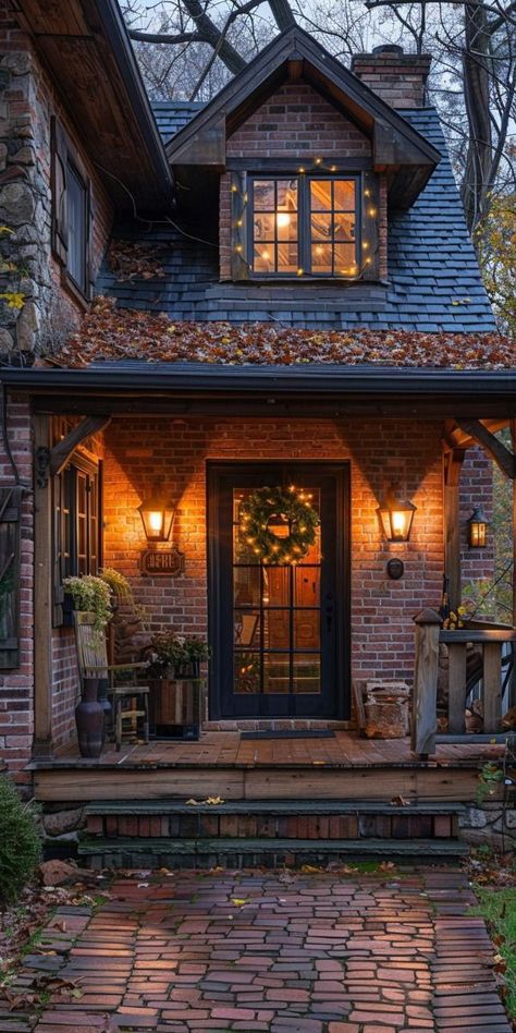 Fall Homes Exterior, Front Porch Lighting Ideas, Porch Lighting Ideas, Front Porch Lighting, Cabin Exterior, Cottage Exterior, Diy Porch, Dream House Interior, Porch Lighting