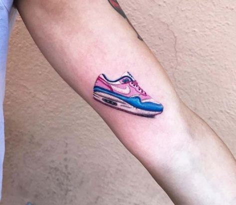 Running Shoe Tattoo, Air Max Tattoo, Running Shoes Tattoo, Nike Tattoo, Max Tattoo, Shoe Tattoo, Colour Tattoo For Women, Tattoo Samples, Shoe Tattoos