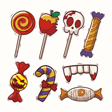 Paquete de dulces de halloween de diseño... | Free Vector #Freepik #freevector Dulces Halloween, Dia De Muertos, Collage, Halloween, Pins, Art, Kawaii