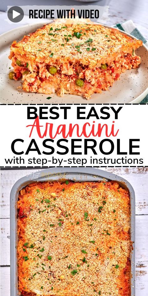 Rice Balls Italian Casserole, Arancini Casserole Recipe, Arancini Casserole, Rice Ball Casserole, Rice Balls Italian, Chicken Tomato Sauce, Arancini Rice Balls, Italian Rice Dishes, Italian Casserole