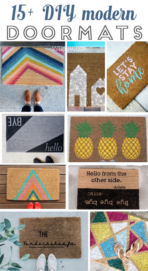 Painted Welcome Mat, Painting Door Mats Diy, Painted Door Mat, Diy Doormat, Welcome Stencil, Modern Doormats, Diy Pineapple, Door Mat Diy, Awesome Crafts