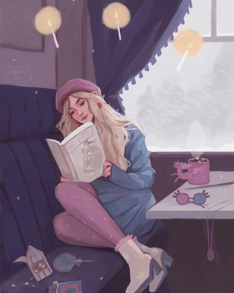 Illustrator 💛 on Instagram: “Luna Lovegood✨🐇 Luna is going to Hogwarts after her winter break. Have you noticed how many around wrackspurts?👀 (It is difficult for me…” Going To Hogwarts, Luna Lovegood Art, Warm Honey Blonde, Harry Potter Illustrations, Harry Potter Artwork, Harry Potter Drawings, Harry Potter Headcannons, Harry Potter Marauders, Luna Lovegood