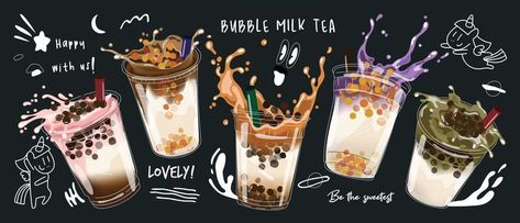 Bubble milk tea design collection,Pearl milk tea , Boba milk tea, Yummy drinks, coffees with doodle style banner, Vector illustration. 2876937 Vector Art at Vecteezy Milk Tea Design, Tea Store Design, Tee Illustration, Milk Tea Boba, Tee Kunst, Pearl Milk Tea, Tea Cup Design, Tea Illustration, Bubble Tea Shop