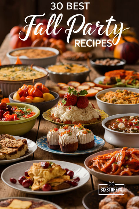 Best Fall Party Recipes Fall Main Dishes For A Crowd, Fall Appetizers For Dinner Party, Easy Fall Party Food For A Crowd, Fall Dinner Party Entree, Easy Fall Dinner Party Menu Ideas, Autumn Get Together, Fall Entrees For Party, Food For 60 People Party, Luncheon Menu Ideas For Fall