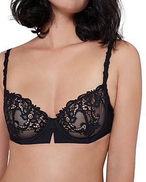 SIMONE PERELE SAGA LACE MESH DEMI BRA. #simoneperele #cloth Half Cup Bra, Demi Cup Bra, Pretty Bras, Demi Cup, Simone Perele, Embroidered Neckline, Demi Bra, Black Bra, Support Bras