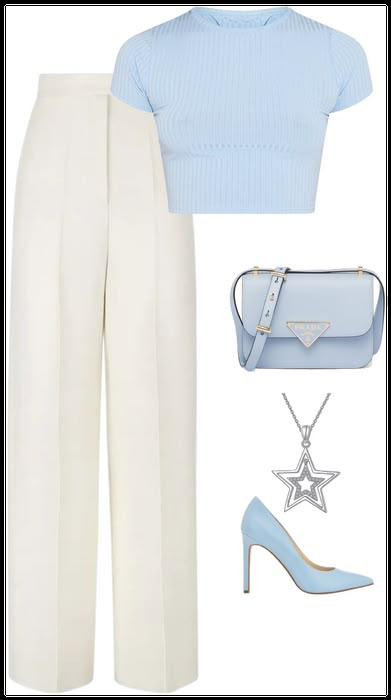 sky blue (3)🍭 Outfit | ShopLook Soft Blue Dress Classy, Light Blue Capsule Wardrobe, Sky Blue Sneakers Outfit, Light Blue Beige Outfit, Light Blue Old Money Outfit, Sky Blue Top Outfit Color Combos, Blue Spring Outfits Women, Cream And Light Blue Outfit, Light Blue Outfits Aesthetic